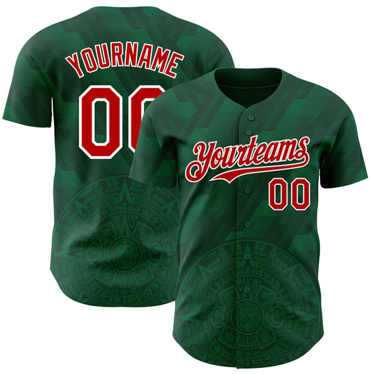Custom Kelly Green Red-White 3D Mexico Authentic Baseball Jersey - Sky-Custom