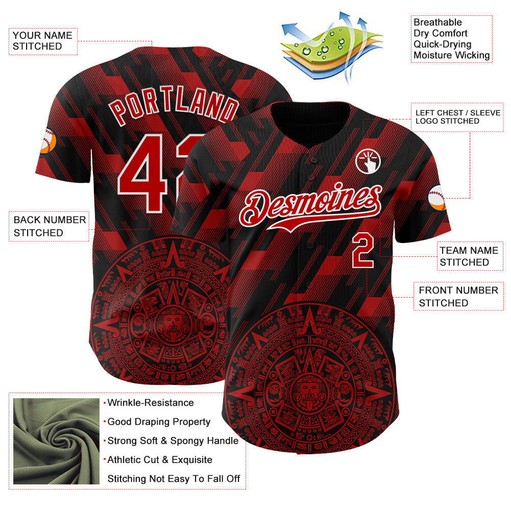 Custom Black Red-White 3D Mexico Authentic Baseball Jersey - Sky-Custom