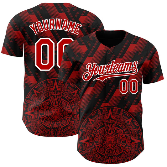 Custom Black Red-White 3D Mexico Authentic Baseball Jersey - Sky-Custom