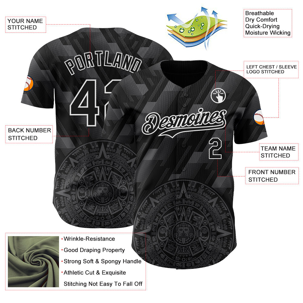 Custom Black Steel Gray-White 3D Mexico Authentic Baseball Jersey - Sky-Custom