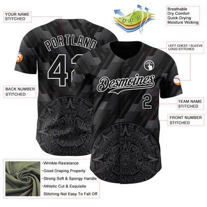 Custom Black Steel Gray-White 3D Mexico Authentic Baseball Jersey - Sky-Custom