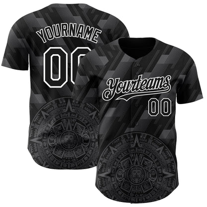 Custom Black Steel Gray-White 3D Mexico Authentic Baseball Jersey - Sky-Custom