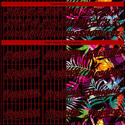 Custom Black Red 3D Pattern Design Pinstripe Tropical Palm Leaves Authentic Baseball Jersey - Sky-Custom