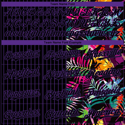 Custom Black Purple 3D Pattern Design Pinstripe Tropical Palm Leaves Authentic Baseball Jersey - Sky-Custom