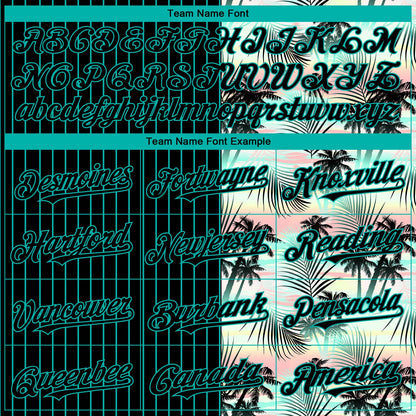 Custom Black Aqua 3D Pattern Design Pinstripe Tropical Palm Leaves Authentic Baseball Jersey - Sky-Custom