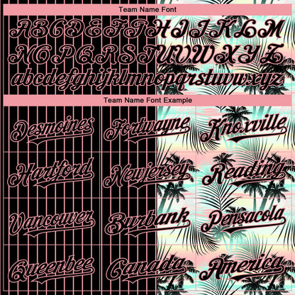 Custom Black Medium Pink 3D Pattern Design Pinstripe Tropical Palm Leaves Authentic Baseball Jersey - Sky-Custom