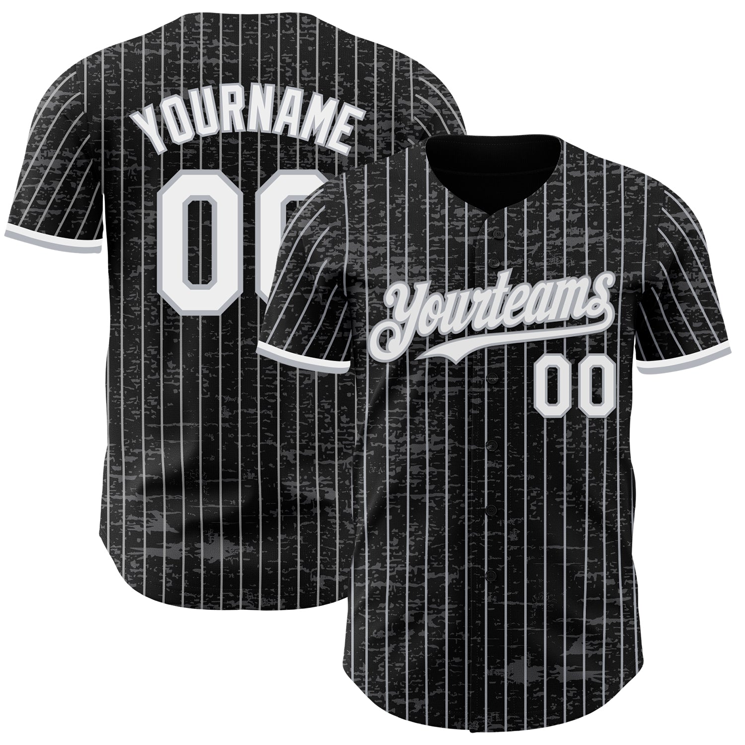 Custom Black Gray Pinstripe White 3D Pattern Design Fragment Art Authentic Baseball Jersey - Sky-Custom