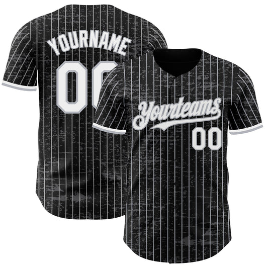 Custom Black Gray Pinstripe White 3D Pattern Design Fragment Art Authentic Baseball Jersey - Sky-Custom