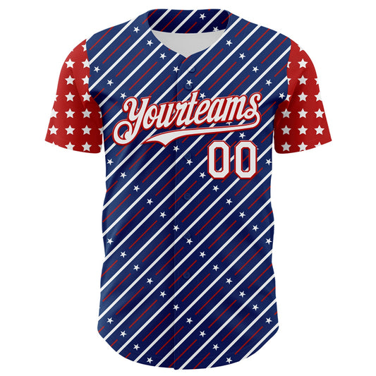 Custom Royal White-Red 3D Patriotic American Flag Authentic Baseball Jersey - Sky-Custom