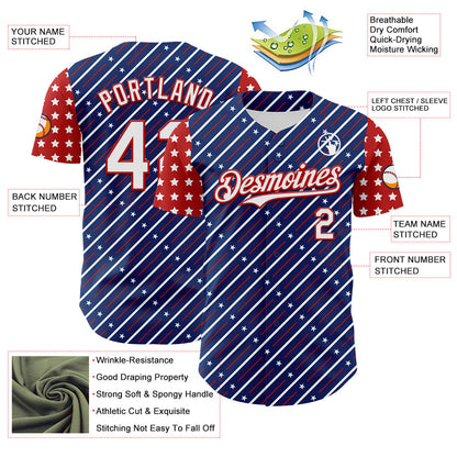Custom Royal White-Red 3D Patriotic American Flag Authentic Baseball Jersey - Sky-Custom