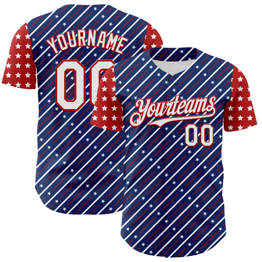 Custom Royal White-Red 3D Patriotic American Flag Authentic Baseball Jersey - Sky-Custom