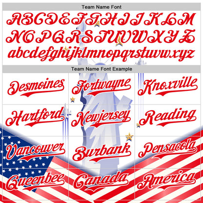 Custom White Fire Red 3D Patriotic American Flag And Statue of Liberty Authentic Baseball Jersey - Sky-Custom