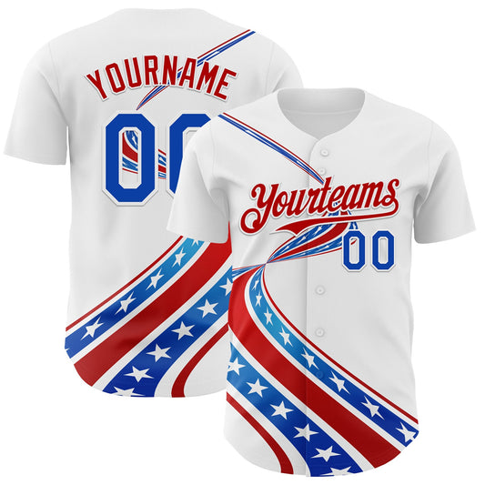 Custom White Thunder Blue-Red 3D Patriotic American Flag Authentic Baseball Jersey - Sky-Custom