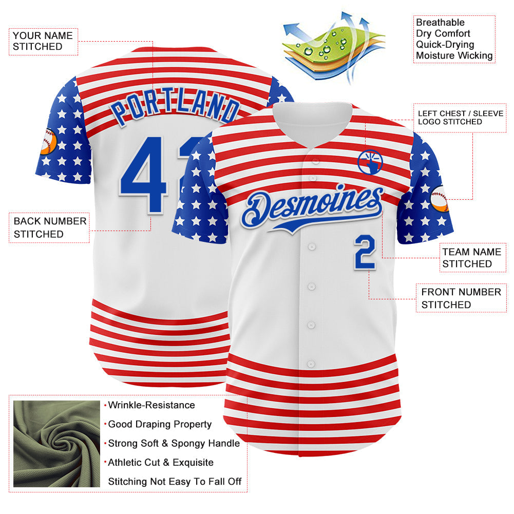 Custom White Thunder Blue-Red 3D Patriotic American Flag Authentic Baseball Jersey - Sky-Custom