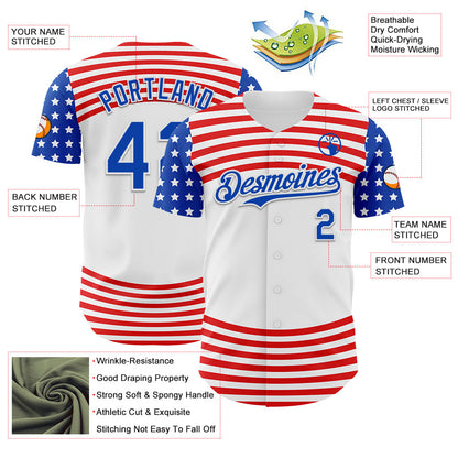 Custom White Thunder Blue-Red 3D Patriotic American Flag Authentic Baseball Jersey - Sky-Custom