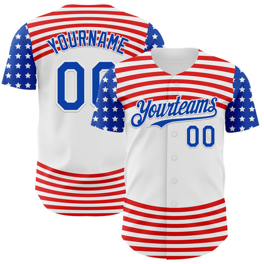 Custom White Thunder Blue-Red 3D Patriotic American Flag Authentic Baseball Jersey - Sky-Custom