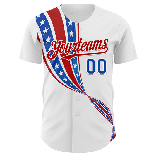 Custom White Thunder Blue-Red 3D Patriotic American Flag Authentic Baseball Jersey - Sky-Custom