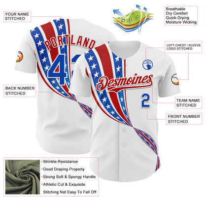 Custom White Thunder Blue-Red 3D Patriotic American Flag Authentic Baseball Jersey - Sky-Custom