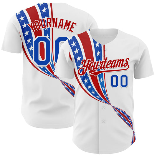 Custom White Thunder Blue-Red 3D Patriotic American Flag Authentic Baseball Jersey - Sky-Custom