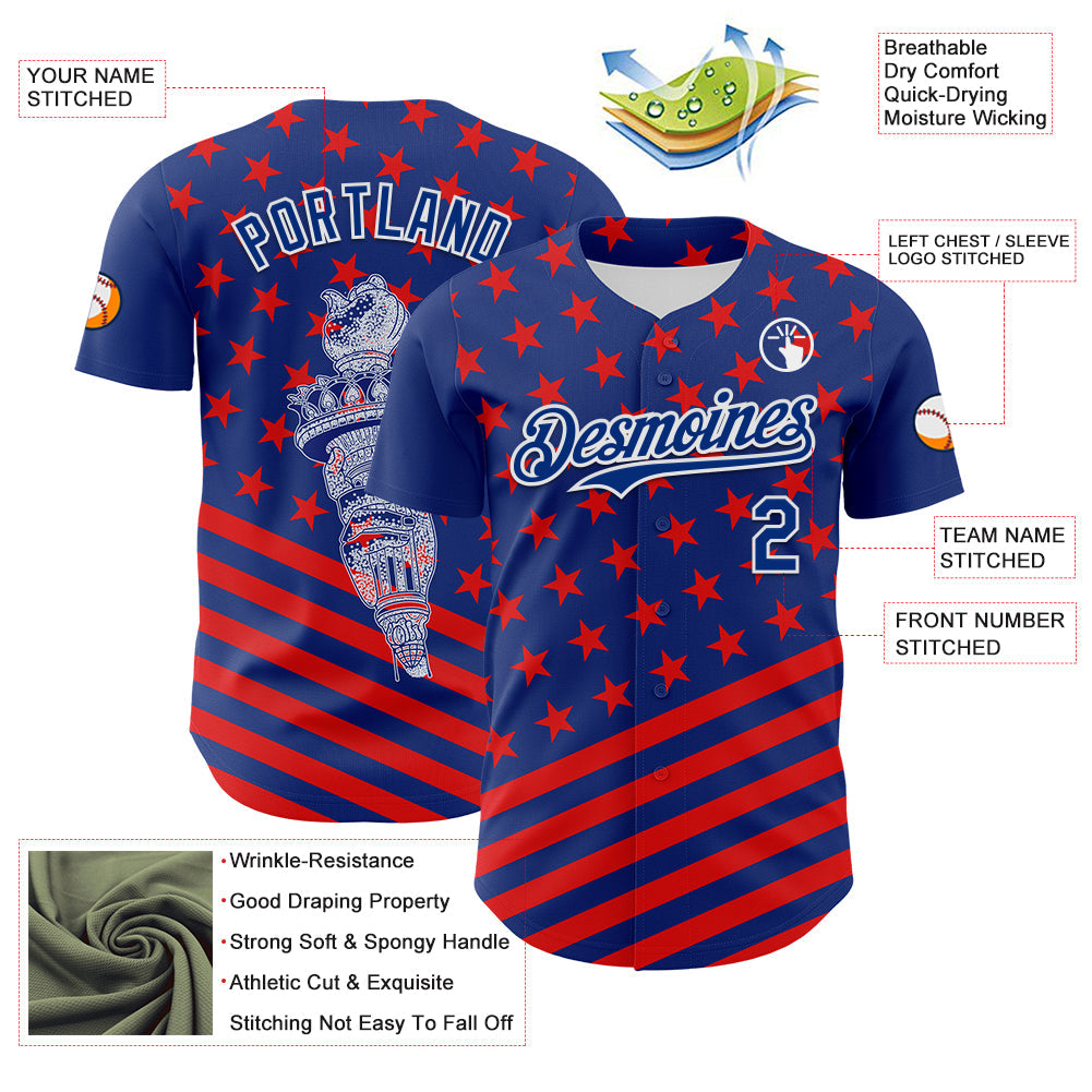 Custom Royal Red-White 3D Patriotic American Flag Authentic Baseball Jersey - Sky-Custom
