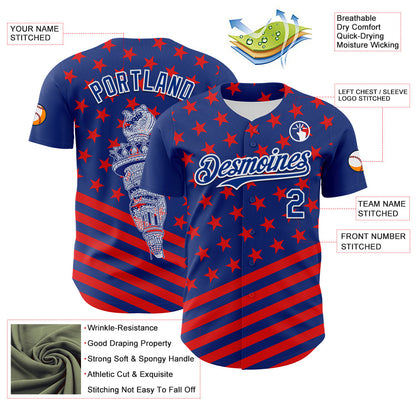 Custom Royal Red-White 3D Patriotic American Flag Authentic Baseball Jersey - Sky-Custom