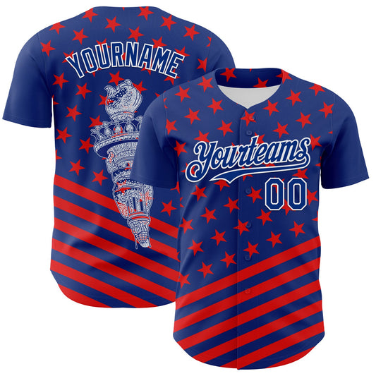 Custom Royal Red-White 3D Patriotic American Flag Authentic Baseball Jersey - Sky-Custom