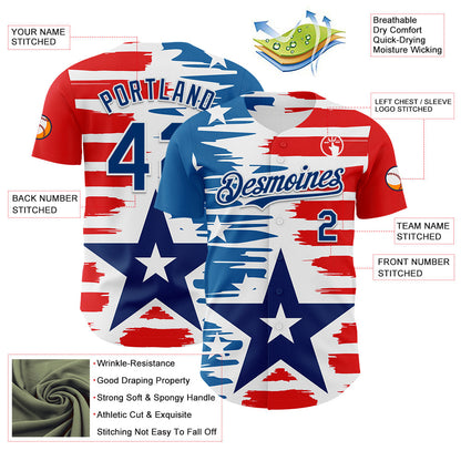 Custom White US Navy Blue-Red 3D Patriotic American Flag Authentic Baseball Jersey - Sky-Custom