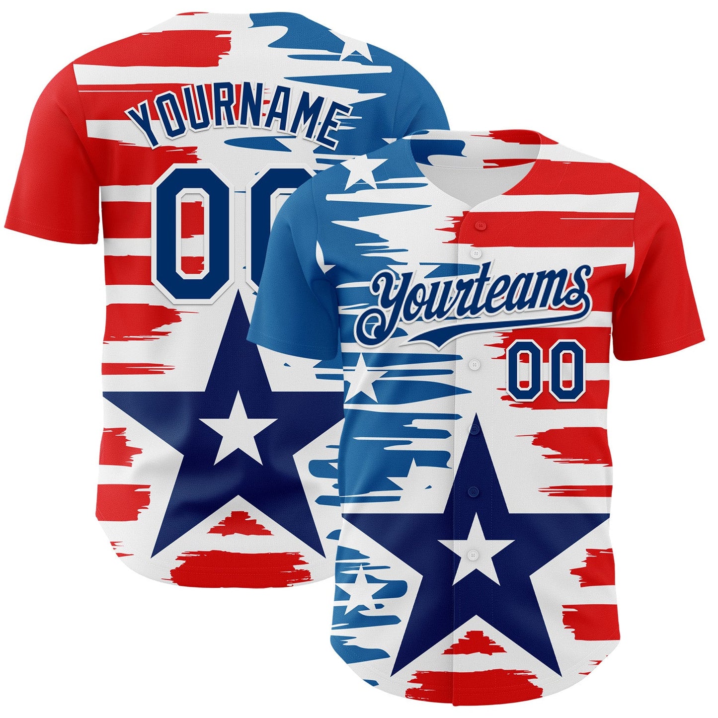 Custom White US Navy Blue-Red 3D Patriotic American Flag Authentic Baseball Jersey - Sky-Custom