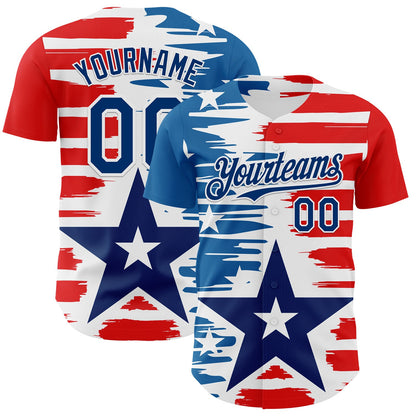 Custom White US Navy Blue-Red 3D Patriotic American Flag Authentic Baseball Jersey - Sky-Custom