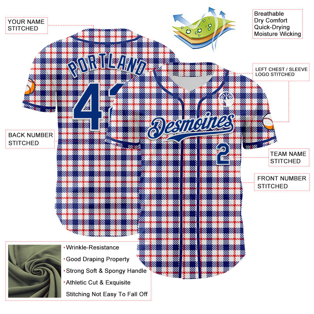 Custom White Royal-Red 3D Pattern Design Patriotic American Symbol Plaid Authentic Baseball Jersey - Sky-Custom