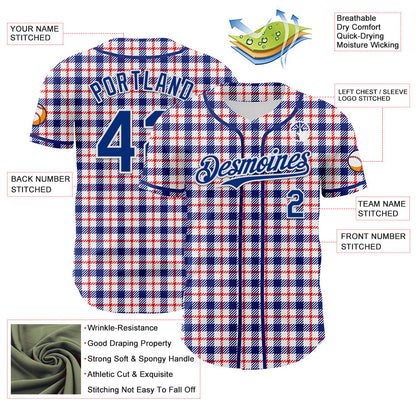 Custom White Royal-Red 3D Pattern Design Patriotic American Symbol Plaid Authentic Baseball Jersey - Sky-Custom