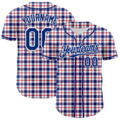 Custom White Royal-Red 3D Pattern Design Patriotic American Symbol Plaid Authentic Baseball Jersey - Sky-Custom