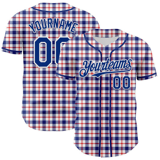Custom White Royal-Red 3D Pattern Design Patriotic American Symbol Plaid Authentic Baseball Jersey - Sky-Custom