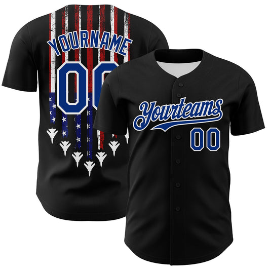 Custom Black Royal Red-White 3D Patriotic American Flag Authentic Baseball Jersey - Sky-Custom