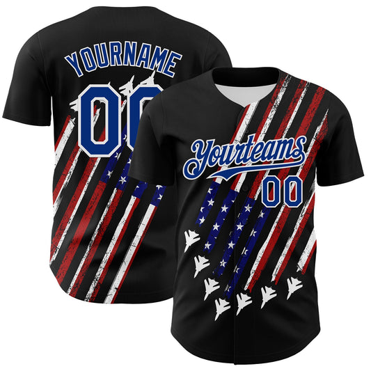 Custom Black Royal Red-White 3D Patriotic American Flag Authentic Baseball Jersey - Sky-Custom