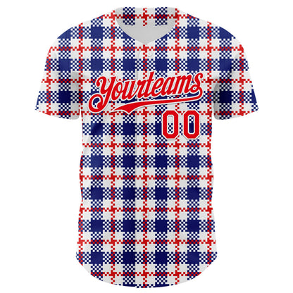 Custom White Fire Red-Royal 3D Pattern Design Patriotic American Symbol Plaid Authentic Baseball Jersey - Sky-Custom