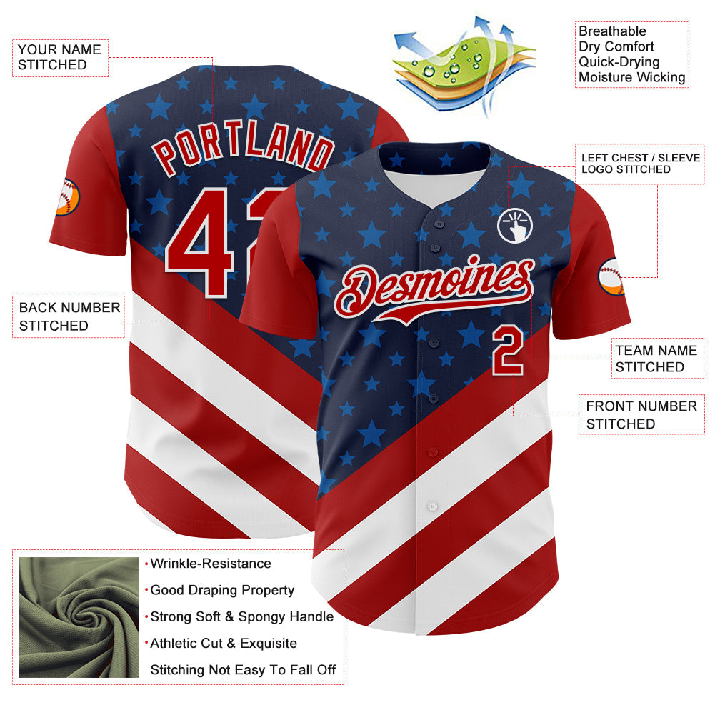 Custom Navy Red-White 3D Patriotic American Flag Authentic Baseball Jersey - Sky-Custom