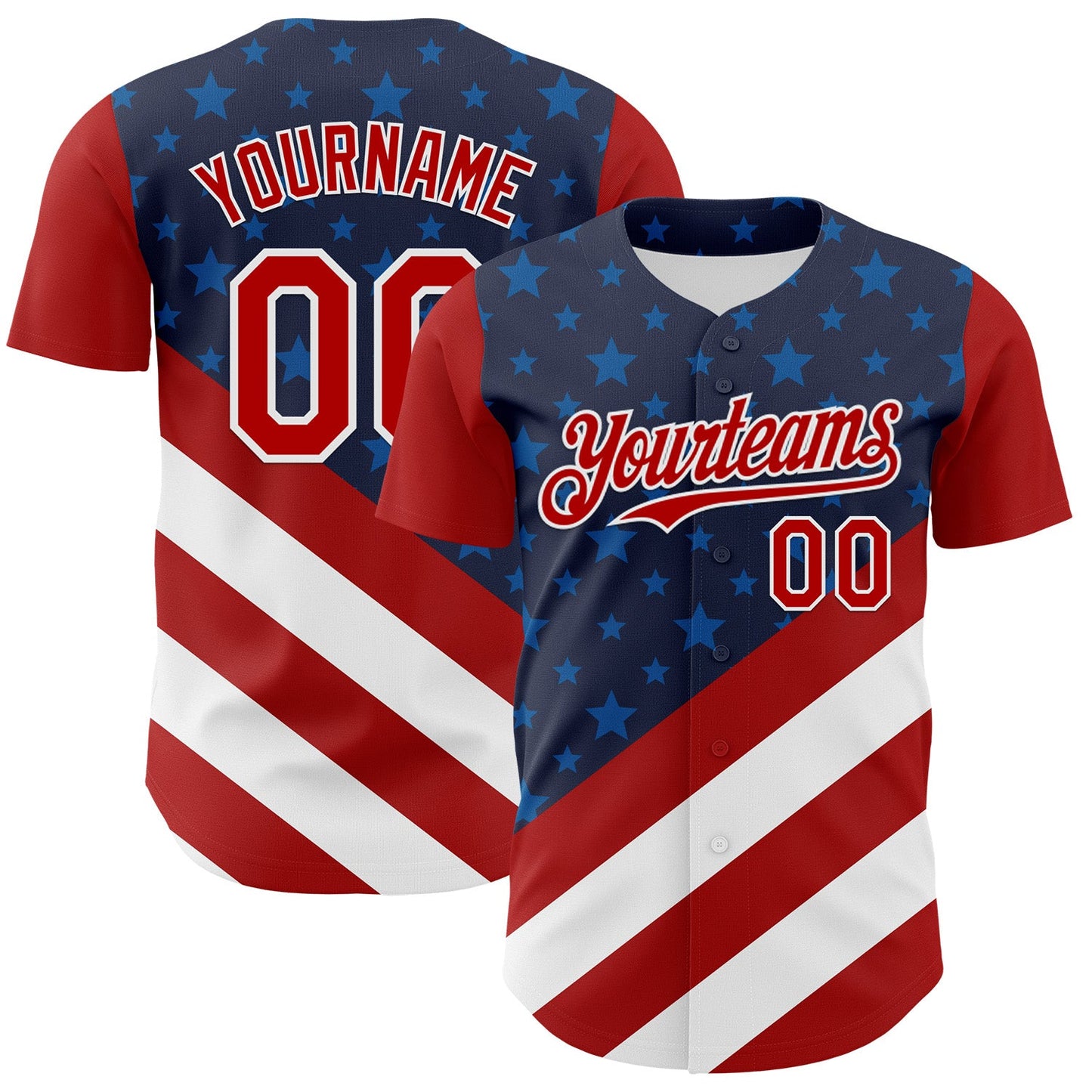 Custom Navy Red-White 3D Patriotic American Flag Authentic Baseball Jersey - Sky-Custom