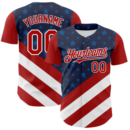 Custom Navy Red-White 3D Patriotic American Flag Authentic Baseball Jersey - Sky-Custom