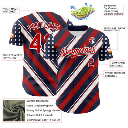 Custom Navy Red-White 3D Patriotic American Flag Authentic Baseball Jersey - Sky-Custom