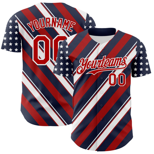 Custom Navy Red-White 3D Patriotic American Flag Authentic Baseball Jersey - Sky-Custom