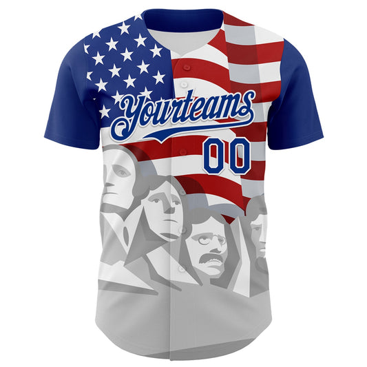 Custom Royal Red Gray-White 3D Patriotic American Flag And President's Day Authentic Baseball Jersey - Sky-Custom