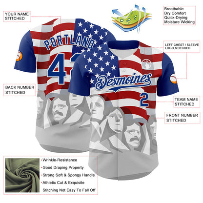 Custom Royal Red Gray-White 3D Patriotic American Flag And President's Day Authentic Baseball Jersey - Sky-Custom