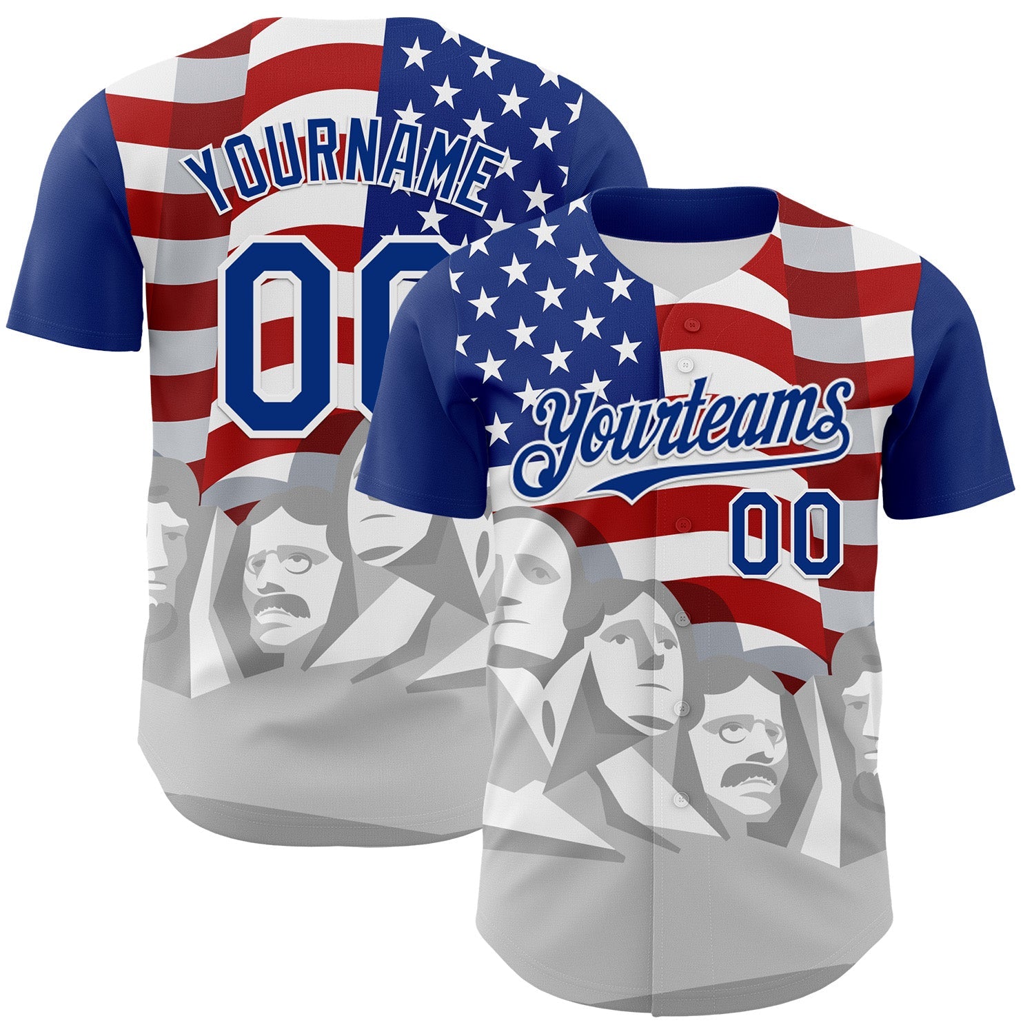 Custom Royal Red Gray-White 3D Patriotic American Flag And President's Day Authentic Baseball Jersey - Sky-Custom