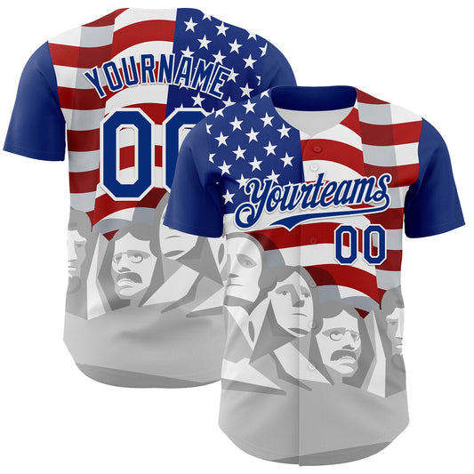Custom Royal Red Gray-White 3D Patriotic American Flag And President's Day Authentic Baseball Jersey - Sky-Custom