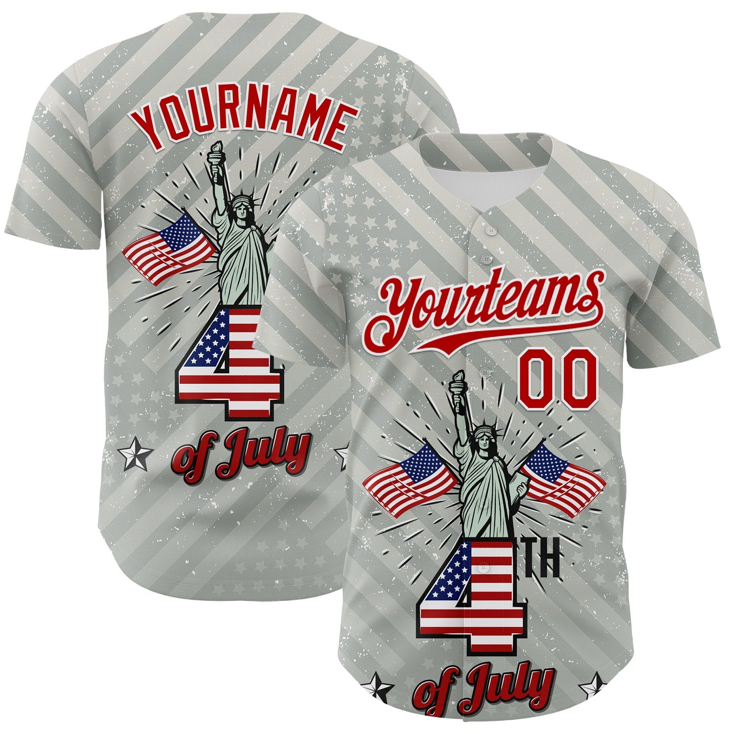 Custom Gray Red-White 3D Patriotic American Flag And Statue of Liberty Authentic Baseball Jersey - Sky-Custom
