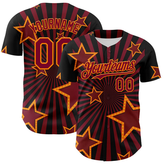 Custom Black Maroon-Bay Orange 3D Pattern Design Patriotic American Symbol Star Authentic Baseball Jersey - Sky-Custom