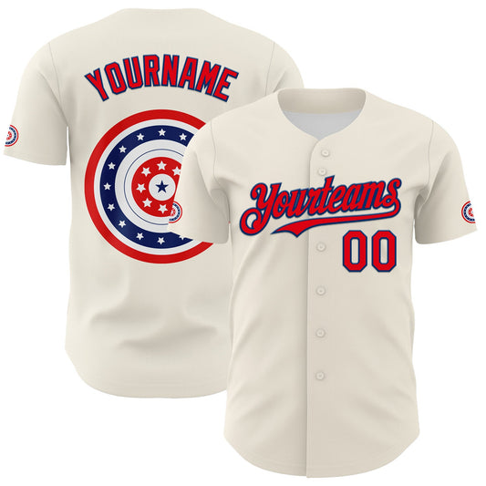 Custom Cream Fire Red-US Navy Blue 3D Patriotic American Flag Authentic Baseball Jersey - Sky-Custom