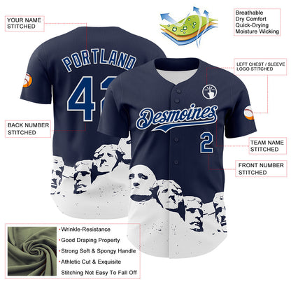 Custom Navy US Navy Blue-White 3D Pattern Design Patriotic American Spirit President's Day Authentic Baseball Jersey - Sky-Custom