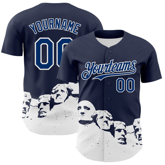 Custom Navy US Navy Blue-White 3D Pattern Design Patriotic American Spirit President's Day Authentic Baseball Jersey - Sky-Custom